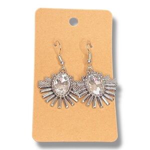 Silver Rhinestone Dangle Style Earrings Tribal Fan Style Event Party Wedding